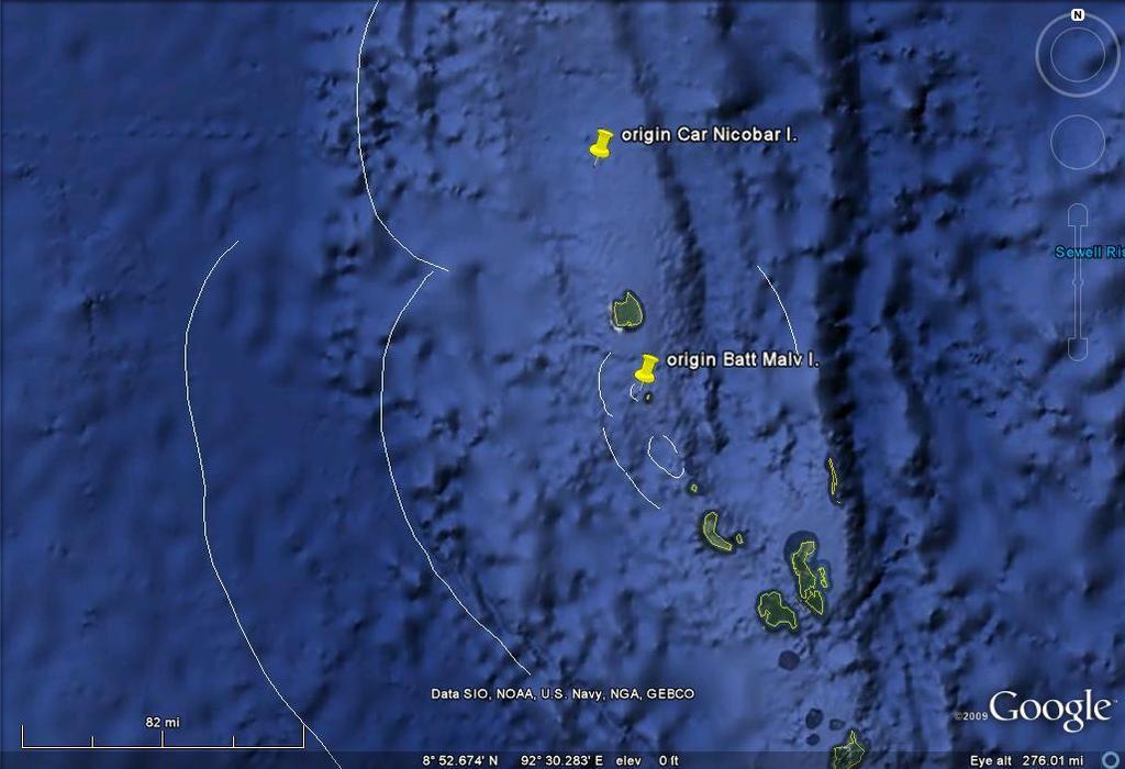 Car Nicobar I. Figure 3. The bathymetric map of the Nicobar Archipelago reveals the scarped submarine topography around the islands.