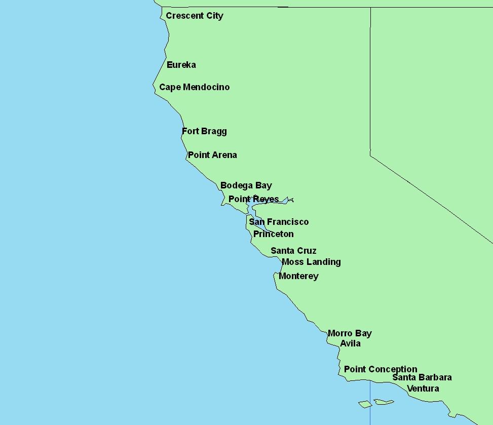 Fig. 1: Map with California Ports and Other Geographical Features Cited in this Report.