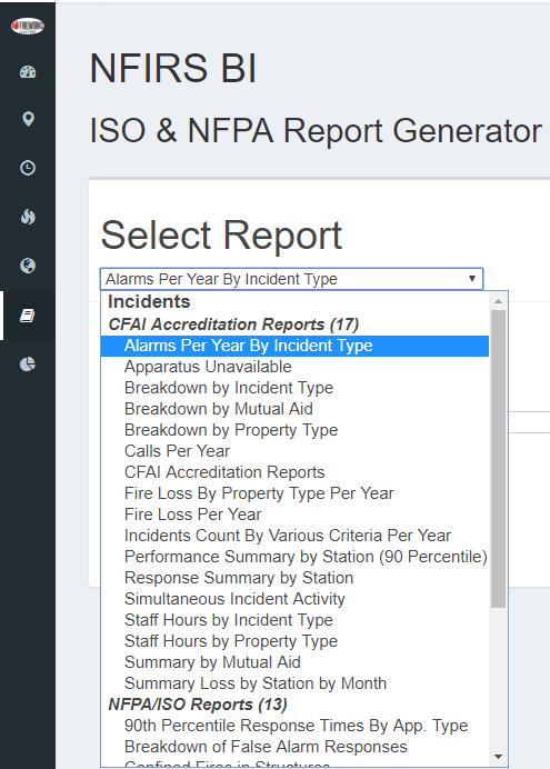 6. CFAI Accreditation Reports In the Report Generator screen, besides the NFPA1710 & ISO