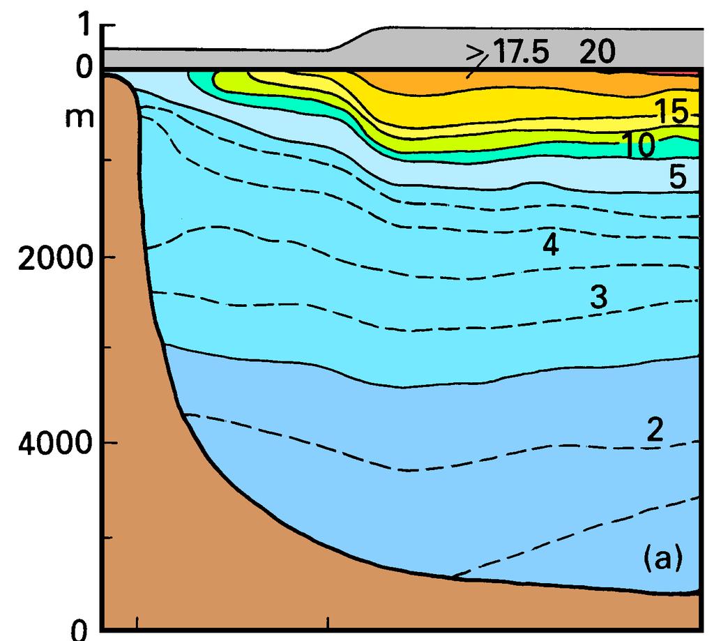 The Atlantic Ocean 243 Fig. 14.12. A section through the Gulf Stream and its countercurrents across 55 W.