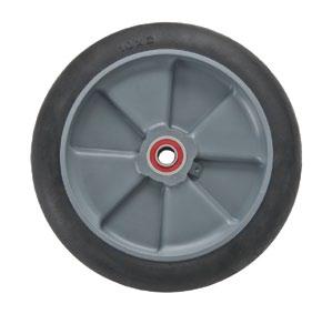 5 Puncture resistant, solid rubber tire on one-piece polyolefin hub with semi-precision