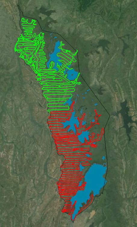 Map 6: Flight paths flown during the census of the terrestrial species of mammal occurring in Akagera National Park Akagera National Park Flight paths of five flights flown on 17 August 2013 over the