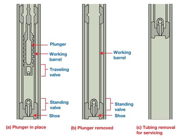 (Figure 5) shows a tubing pump with a fixed standing valve.