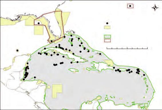 N W E S Spawning aggregation sites WDPA Marine Protected Areas Large Marine Ecosystem Caribbean Sea Florida and Bermuda 0 250