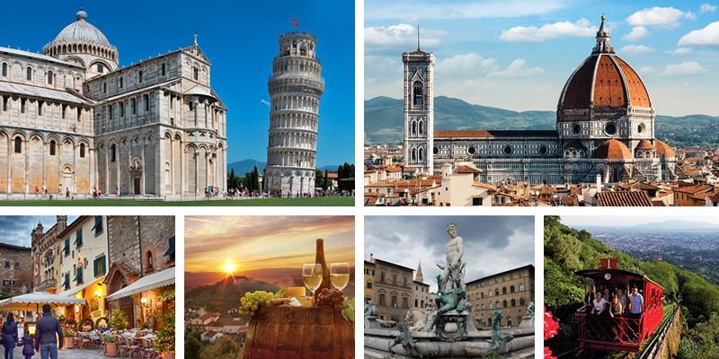 8 nights in local hotel, on a bed & buffet breakfast basis. Three full day excursions including Pisa, Lucca, Chianti & more!