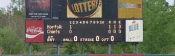 5 (h) x 8 (w), permanent signs located on lower section of main scoreboard in left field ***$8,000 + Production Cost