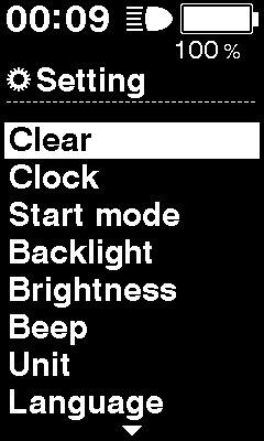 Backlight Nastavitev osvetlitve zaslona Brightness *1 Nastavitev svetlosti osvetlitve Exit Start mode *2 Beep Unit Nastavitev piskanja Izbira med km in miljami Auto *2 Backlight