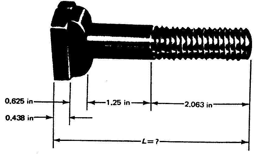 10) What is the wall thickness of a pipe which has an outside diameter of 14 inches and an inside diameter of 12 inches? 11) What is the length of the T-slot bolt shown below?