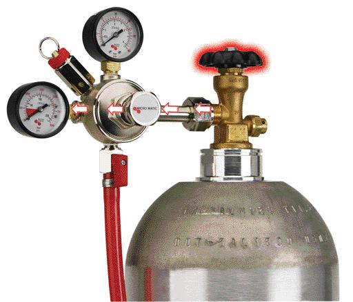 Primary Regulator Cylinder Valve: Turn counter clockwise and open valve completely.