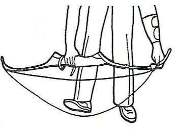 Step onto the bow stringer cord (use the ball of your foot not the instep). Some people prefer to use both feet for extra strength. 3.