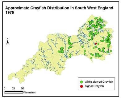 S.W. white-clawed crayfish decline SW England