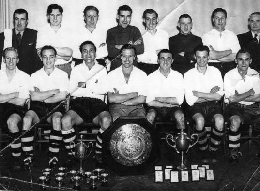 Bentham United 1953-54 Ernie Maunders (trainer), Frank Wheildon, Ted Bolton, Alan Fox, Jack Bowery, George Downham,