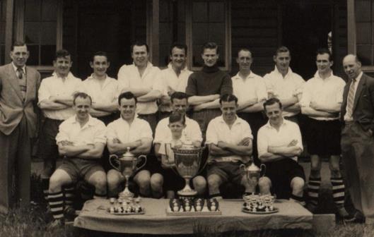 Caton United 1957-58 winners of Division I, Senior Challenge Cup and Senior Charity Cup Tom Parkinson (committee), Bob Porthouse, Martin