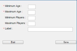 Step 3: Adding a New Age group Click on Add New and a window will popup. Enter the information to setup this age group. Minimum requirements are Minimum Age, Maximum Age and Label. Then click Save.