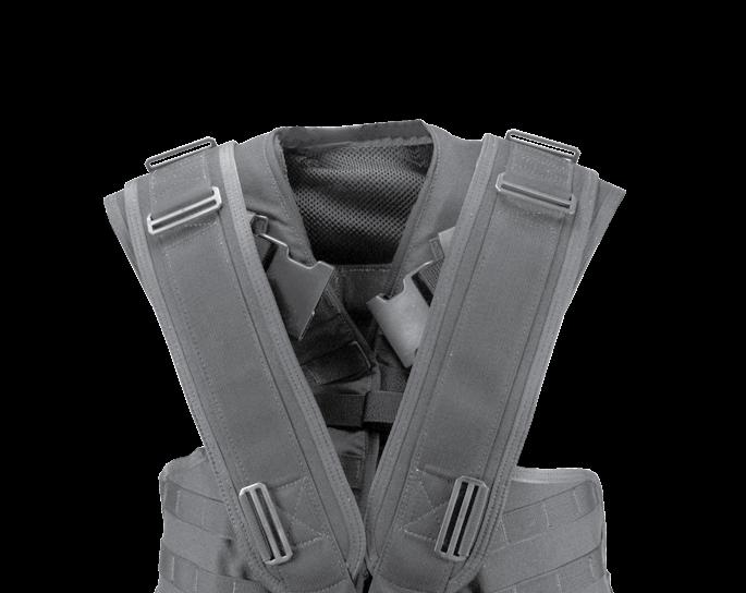 Top/Shoulder Buckles: Attached to the forward set of metal web adjusters sewn into the upper