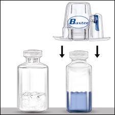 6. To connect the diluent vial to the RECOMBINATE vial, turn the diluent vial over and place it on top of the vial containing RECOMBINATE concentrate.