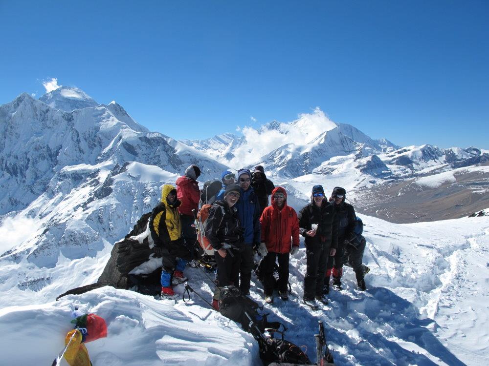 From Dhaulagiri Base Camp at the foot of the north face, you trek up the side of the glacier and over the French Col to enter "Hidden Valley".