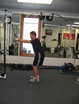 Start Finish Standing straight bar lat pull downs Begin in your natural golf address posture. Keeping the elbows straight, pull the bar down toward the thighs. Return to shoulder height slowly.