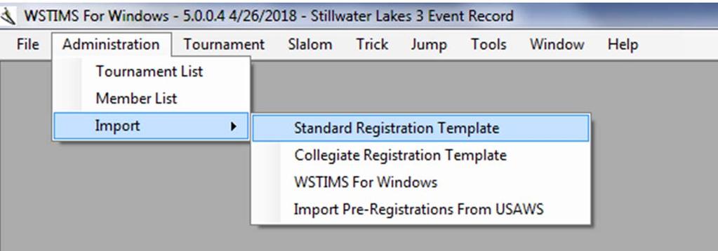 Chose Standard Registration Template then navigate to the.txt file you prepared for your tournament.