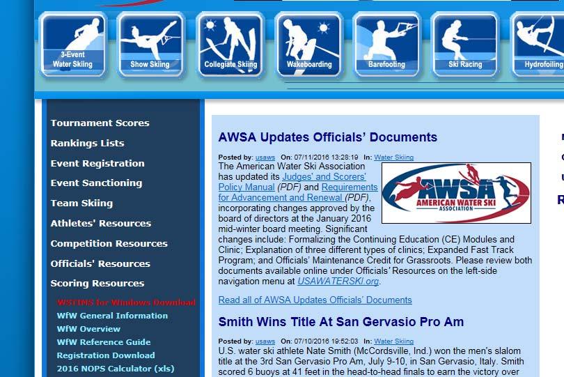 The program can be downloaded from the USA Waterski