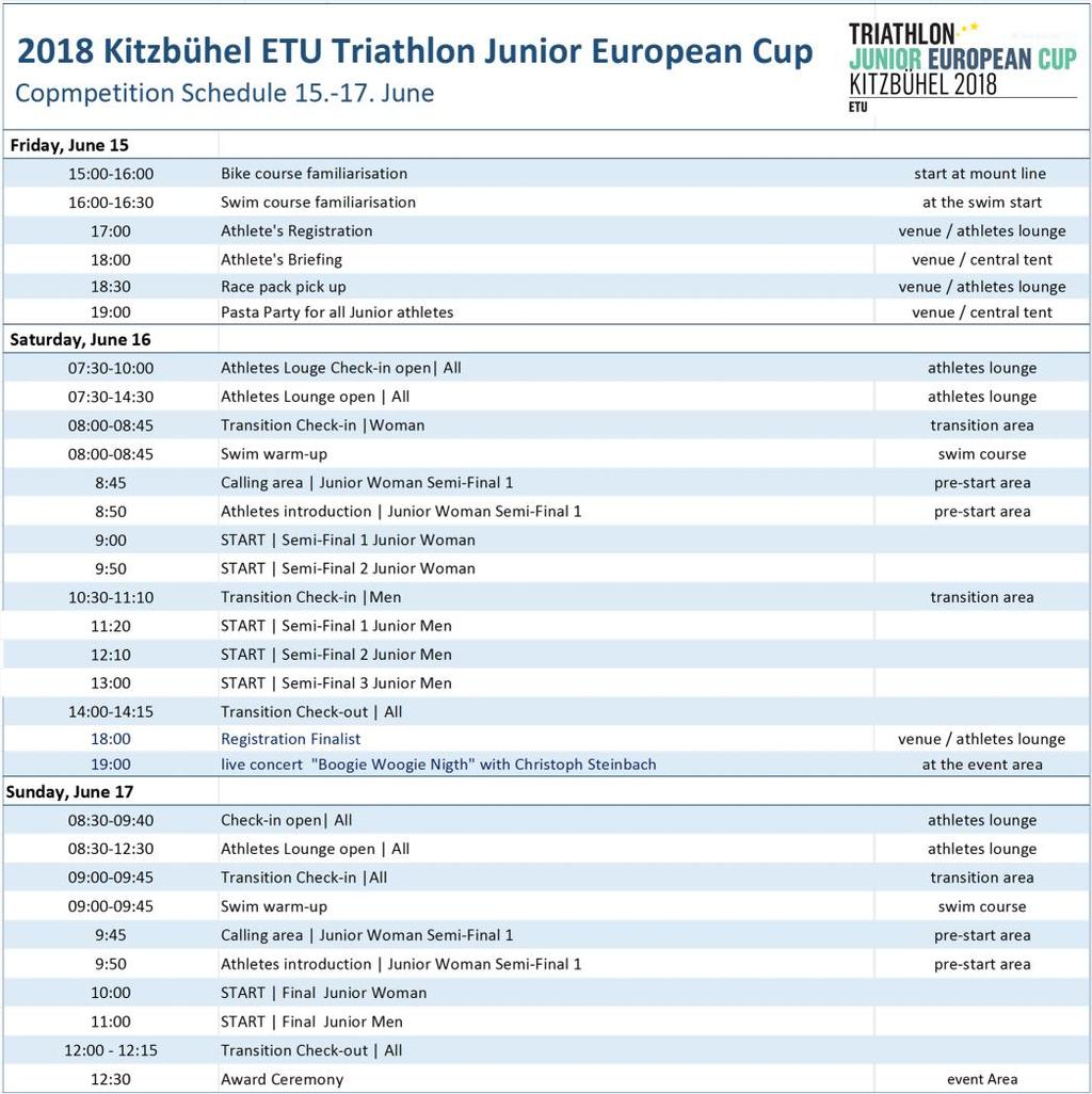 6. COMPETITION SCHEDULE 6.1. COMPETITION RULES The event will follow the latest published Competitions Rules of the International Triathlon Union. https://www.triathlon.