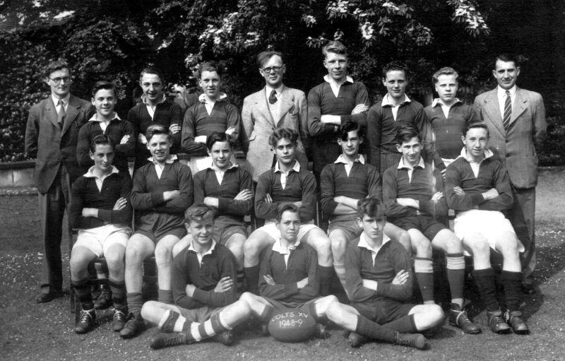 Colts Rugby Photo supplied by Leighton Smith. Some pupils identified by Terry McCroakam, Dennis Harper and Ron Wilkinson. Thank you. Back Row L-R: Mr. Stockhill, Cliff Eyre, Allen C., Keith Bruce, Mr.