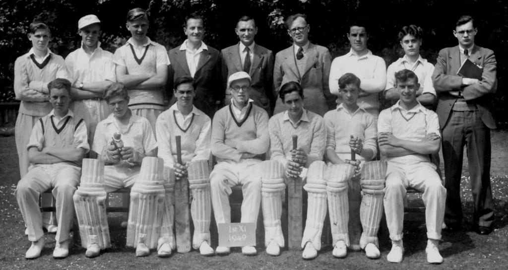 Cricket 1 st XI Back Row L-R: Denis Hartley, Ralph Miles, Ogden, Mr. Leonard, Mr. Hamilton, Mr.