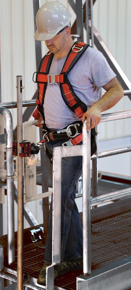 LADDER SAFETY SYSTEM: A system attached to a fixed ladder designed to eliminate or reduce the possibility of a worker falling off the ladder.