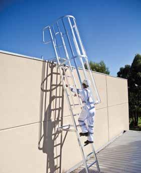 CAGED LADDER For use on external of building for access up to 6.0M. Consecutive ladders with a change of direction platform are required thereafter if more height is required.