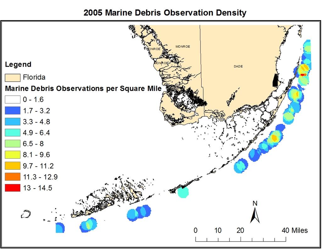 Figure 9. Marine debris concentrations from 2005 RVC dives.