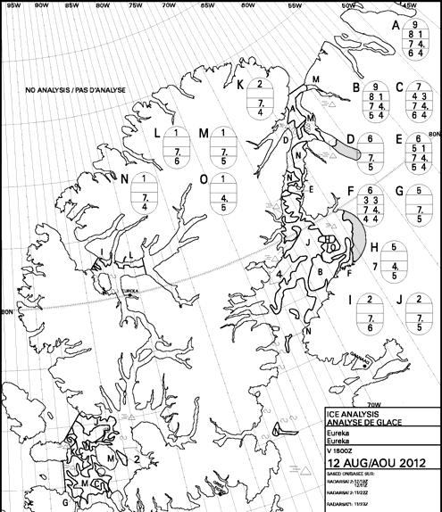 Charts displaying ice conditions in the Canadian High Arctic during the