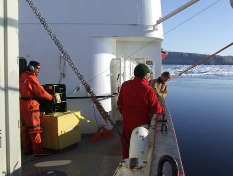 Description of Activities Recovery and Deployment of Moorings In the absence of pack ice, the recovery of our oceanographic moorings can be completed in an hour.