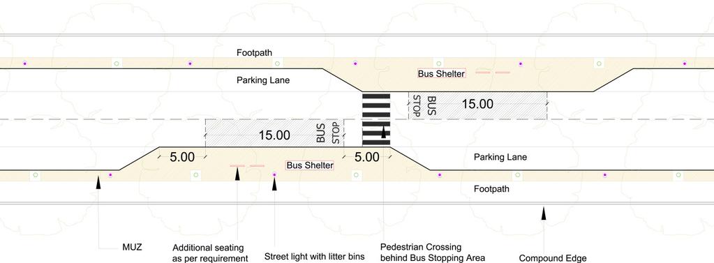 Pedestrian crossings can be provided behind the bus stopping area so that the bus driver s and pedestrian s vision is not obstructed.