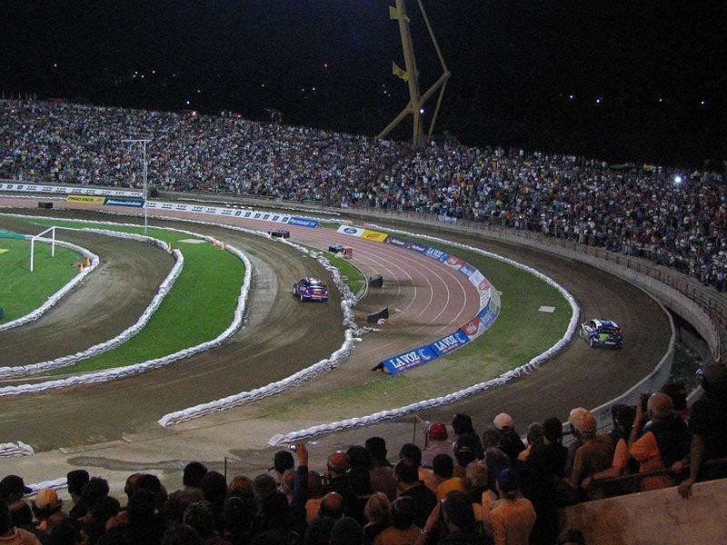 A stadium-based super special stage in Argentina In the current era, each rally usually consists of 15-35 special stages of distances ranging from under 2 km (1.