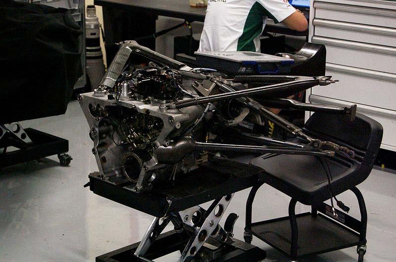 Transmission The gearbox from the Lotus T127, Lotus Racing's car for the 2010 season Formula One cars use semi-automatic sequential gearboxes, with regulations stating a maximum of seven forward