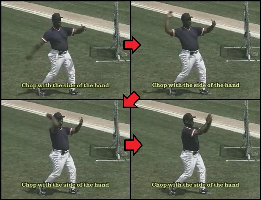 The second part we'll work on with the curve ball is what we call the karate chop. And you can do this, again, sitting on your couch or anywhere.