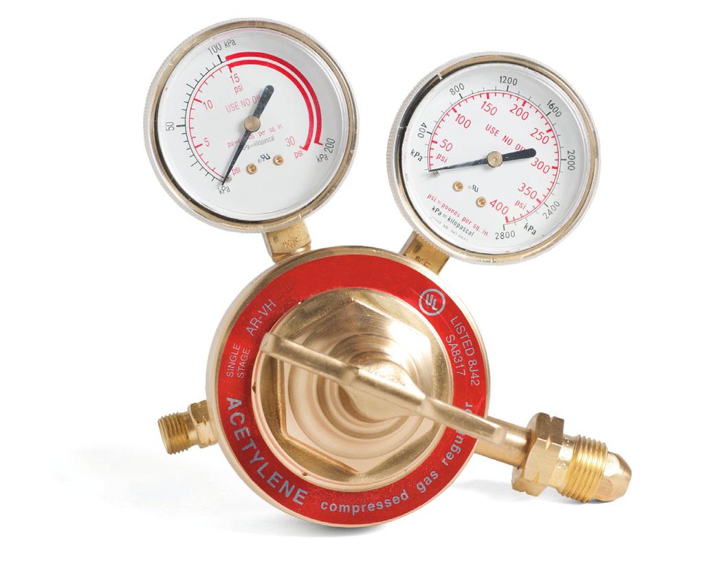 Learning Task 1 Competency B-5 Acetylene Regulators You can clearly identify the acetylene regulator by the following features: left-hand thread connections (and grooved nuts) cylinder pressure gauge