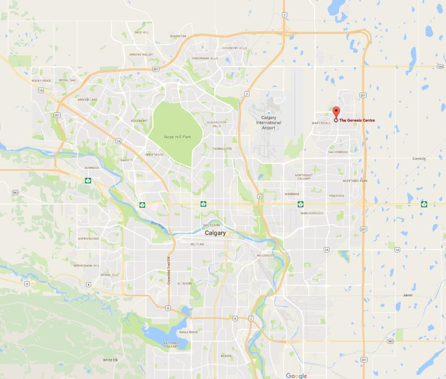 VENUE INFORMATION NEW MEET LOCATION THE GENESIS CENTRE 7555 Falconridge Blvd. NE Calgary, Alberta 403-590-2833 GOOGLE MAPS: THE GENESIS CENTRE ADMISSION Type Per Day Weekend Pass Adult (Over 18) $12.