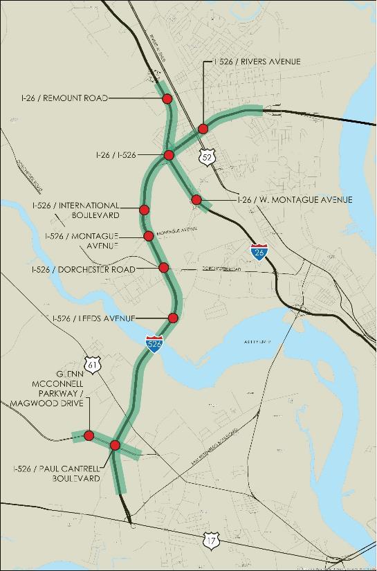 Project Description Widen I-526: Rivers Ave to Paul Cantrell Blvd Interchange Modifications: