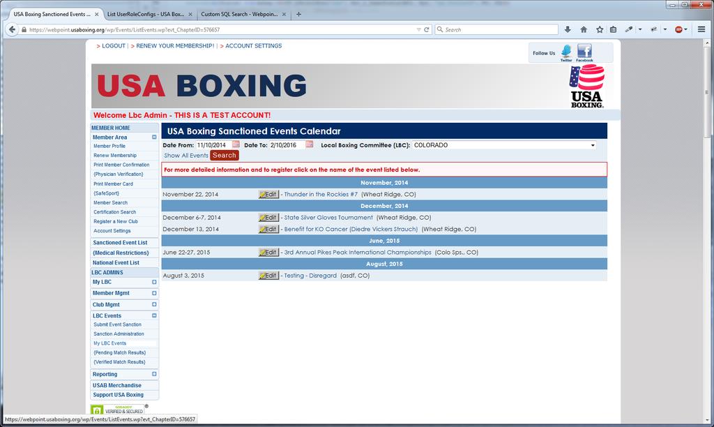 LBC Admin Access to USA Boxing s Match Tracker As a LBC administrator, you have the ability to enter match results, verify results or make modifications to match results that have already been