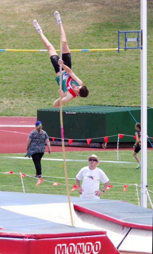 At the Pole Vault Tim Welch was up and over 4.15 to win the event but the local interest was in the Green girls.