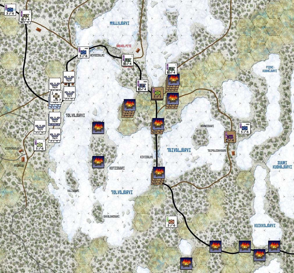 Scoring. Each reduced Soviet unit is worth 1 point to the Finns, and each eliminated Soviet unit is worth 3.