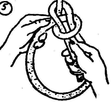 Take hold of rope end coming down through loop with right hand and pull tight to complete knot.