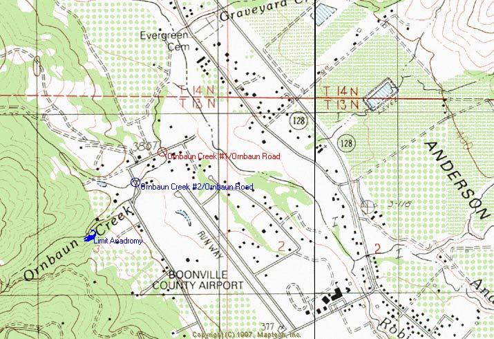 Site #21: Ornbaun Creek #1/Ornbaun Road; Anderson Ck., Navarro River Ranking: #18 = Low Priority Location: County Map #3H22. T13N, R14W, Section 3. Culvert Type: Circular CSP s (three pipes).