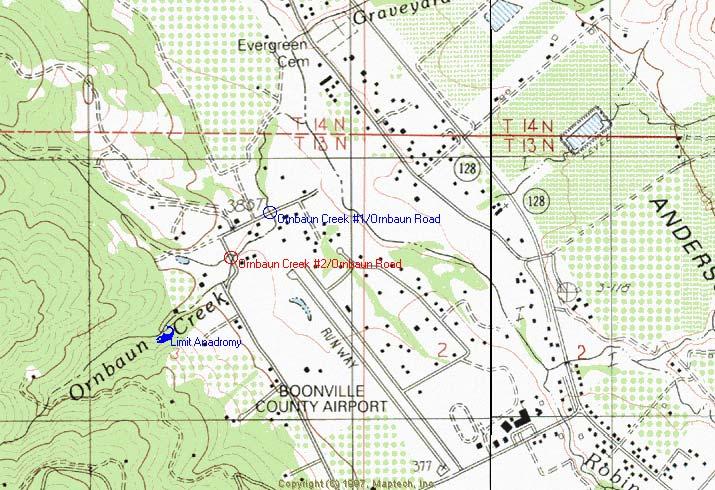 Site #22: Ornbaun Creek #2/Ornbaun Road; Anderson Ck., Navarro River Ranking: #19 = Low Priority Location: County Map #3H22. T13N, R14W, Section 3. Culvert Type: Circular CSP s (three pipes).