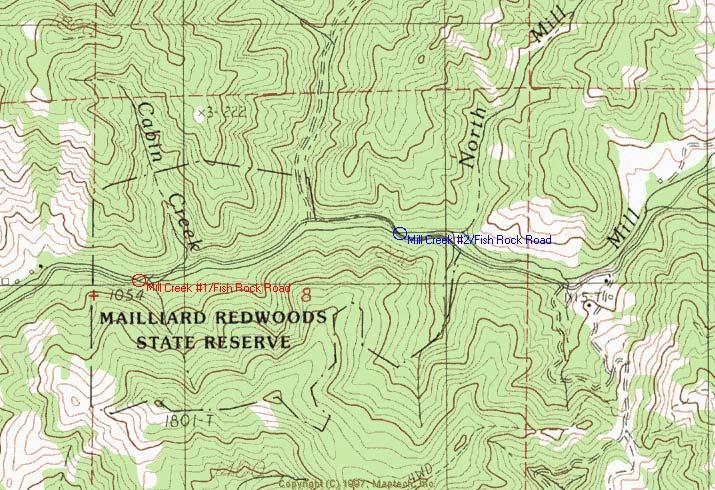 Site #25: Mill Creek #1/Fish Rock Road; Garcia River Ranking: #21 = Low Priority Location: County Map #2H34. T12N, R13W, Section 8. Culvert Type: SSP pipe-arch. Dimensions: 16.5 W x 10.0 H Length: 71.