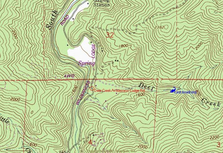 Site #4: Deer Creek/Wilderness Lodge Road; South Fork Eel River Ranking: #8 = Moderate Priority Location: County Map #2F. T21N, R16W, Section 4. Culvert Type: Circular CSP. Dimensions: Diameter = 7.
