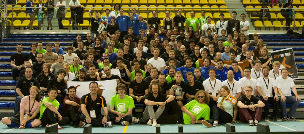 Fig. 2: SPL participants at RoboCup 2013 (picture credit: Brad Hall). with coaching robots. In the future, it will continue to push the boundaries of what robots can do on a soccer field.