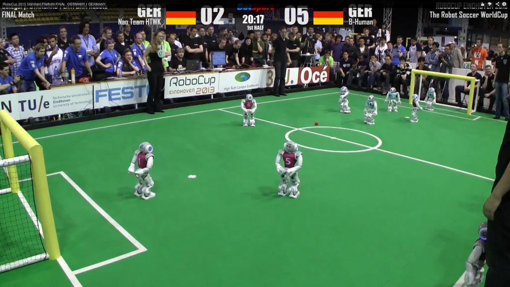 Fig. 1: SPL final game at RoboCup 2013 in Eidenhoven, The Netherlands. [10] quality of localization, etc.