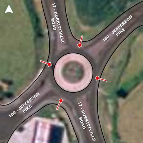 MD 180 and MD 17 This roundabout is near an Interstate interchange and, as such, serves both local users as well as long distance travelers that are stopping for food or fuel.